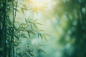 A gentle breeze swaying the tall bamboo stalks, creating a soft rustling sound in the forest,