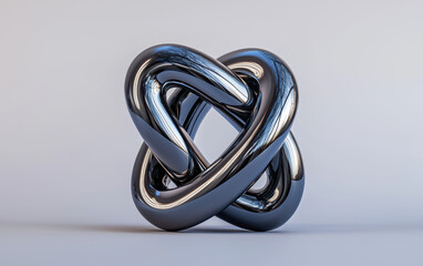 Fototapeta premium A polished metallic knot sculpture with a modern abstract design. Ideal for contemporary decor and art lovers. Reflective surface creates striking light effects.