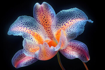 A botanical illustration of an orchid, focusing on its delicate petals and unique structure,