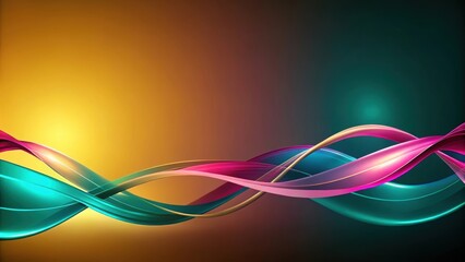 Abstract glass background with wavy teal and pink ribbons on a dark yellow gradient, abstract, glass, background, wavy, teal