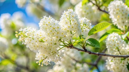 Obraz premium A close up shot of the beautiful white flowers blooming on a Fraxinus ornus tree in a spring garden , manna ash, deciduous, tree