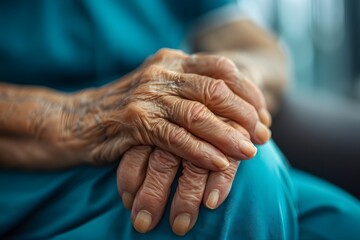 Fototapeta premium The Gentle Hands of Time: A Close-Up of Elderly Hands Resting Together