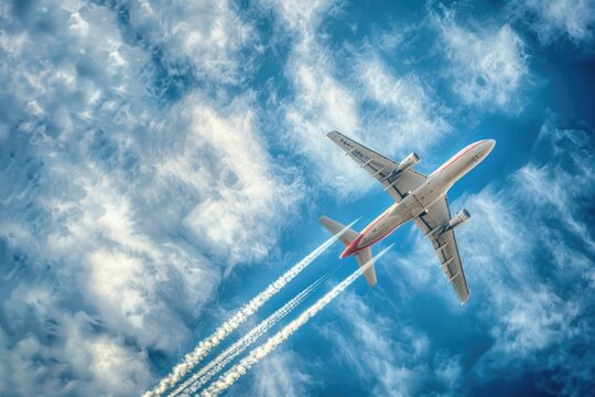 A single-engine airplane soaring above the clouds in a bright blue sky