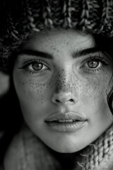 Fototapeta premium Portrait noir et blanc d’un visage féminin