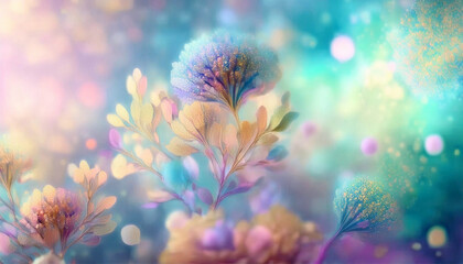水彩画、ドライフラワー、花のリース、淡い色のテクスチャ、透明感、幻想的、キラキラ 2024