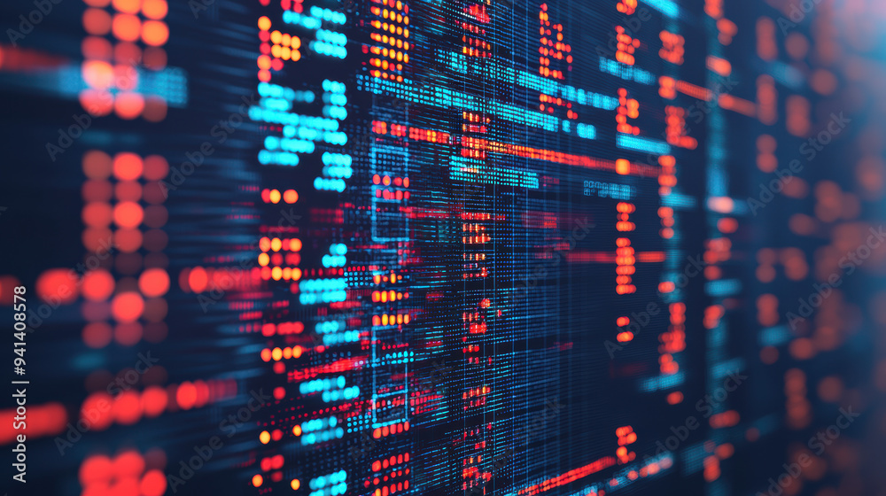 Poster futuristic digital code on a screen, representing modern technology, data analysis, and cybersecurit