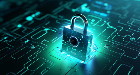 Abstract technology background Network data and information privacy 3D rendering security padlock
