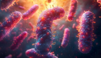 Fototapeta premium Exploring the Intricacies of Bacterial Life: A Detailed 3D Visualization of Microscopic Entities