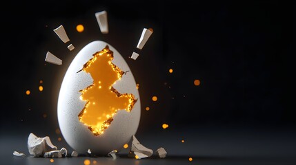 A cracked egg with glowing light inside, representing new beginnings, ideas, and innovation.