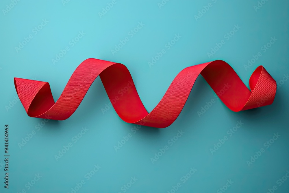 Wall mural a vibrant red ribbon elegantly twisted against a turquoise background, perfect for decoration and fe