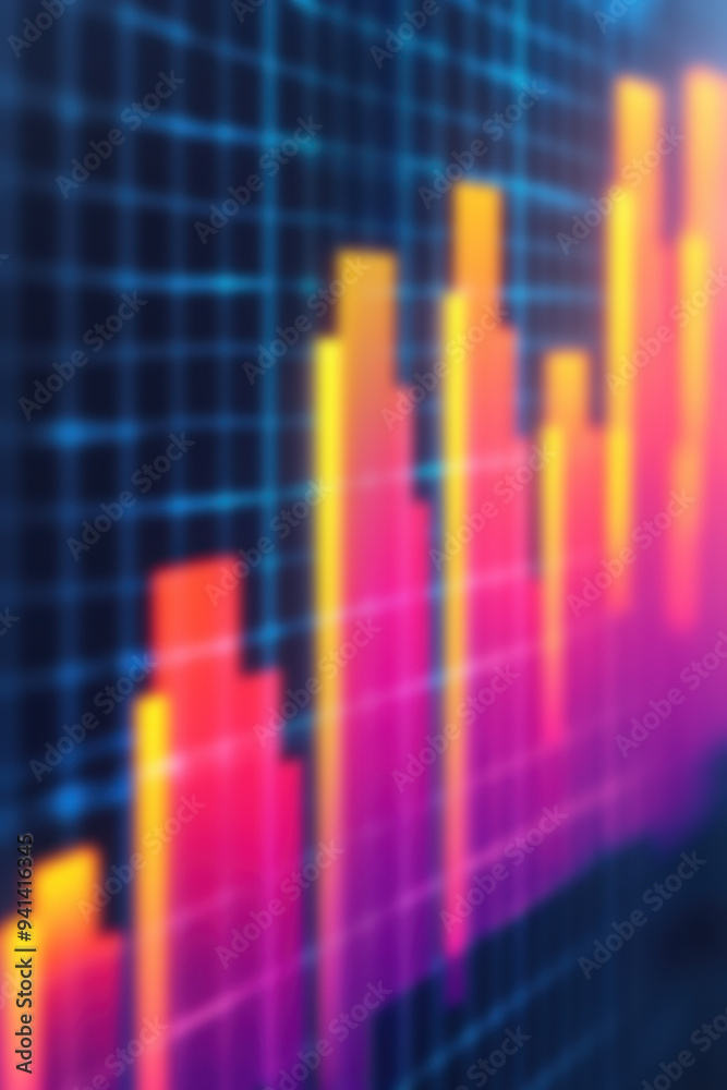 Poster a vibrant graph with colorful bars on a grid background, illustrating data visualization and busines