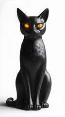 Captivating Ebony Feline Sculpture Sleek Black Cat Statuette with Glowing Eyes in Dramatic Studio Lighting