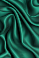 Fototapeta premium Close-up of luxurious green silk fabric with smooth, elegant folds creating an abstract texture, perfect for backgrounds or design purposes.
