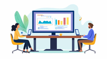 Two Colleagues Analyzing Data on a Large Screen
