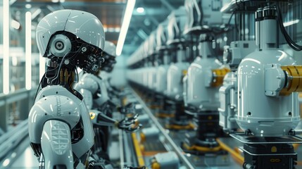 Fototapeta premium Highlight robots in a chemical factory, carefully handling and mixing hazardous materials,