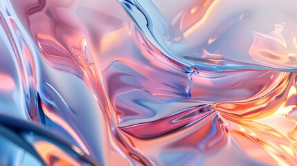 Fototapeta premium Vibrant Abstract Digital Artwork with Flowing Iridescent Fluid Shapes and Swirling Metallic Textures