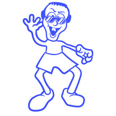 Waving Friendly Guy Man Happy Cheeky Music DJ Headphone Sunglasses Party Night Dancing Clubber Raver Comic Humor Cartoon Cool Fun Sound Disco Club Festival Band Concert Techno Raving Discothek Love