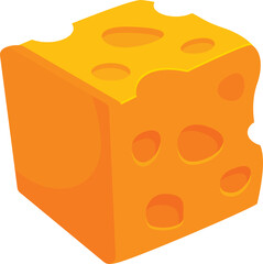 Cartoon illustration of a square block of yellow cheese with holes