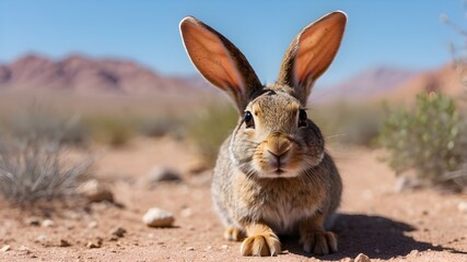 Fototapeta premium A photograph depicting a Sylvilagus audubonii desert cottontail rabbit in the vicinity of Las Vegas, Nevada, in the United States of America