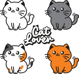 Art & Illustration vector illustration four cute short hair cat with different color