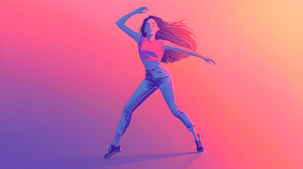 A vector illustration of a dancing Latin teen pop girl  that dressed a modern pop dancer , reggae Latin music girl audition , acting a dance post, on latin style theme background