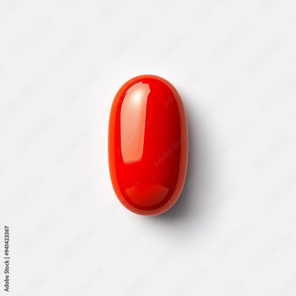 Wall mural a 3d simple style icon of a round red vitamin pill with a smooth surface and gentle shadow isolated 