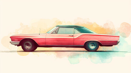 Vintage Red Coupe Watercolor Illustration