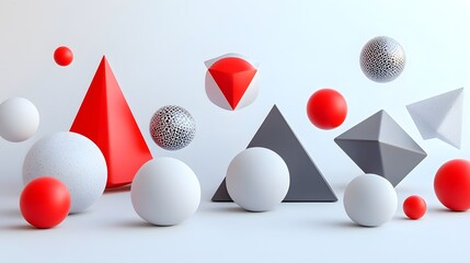 CG Abstract Geometric Shapes: A set of CG geometric shapes, including cubes, spheres, and pyramids, arranged artistically on a white background.
