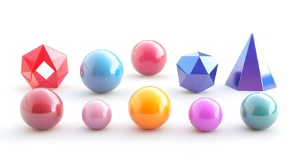 CG Abstract Geometric Shapes: A set of CG geometric shapes, including cubes, spheres, and pyramids, arranged artistically on a white background.
