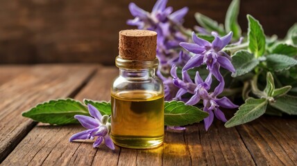 a small bottle of clary sage essential oil isolated background