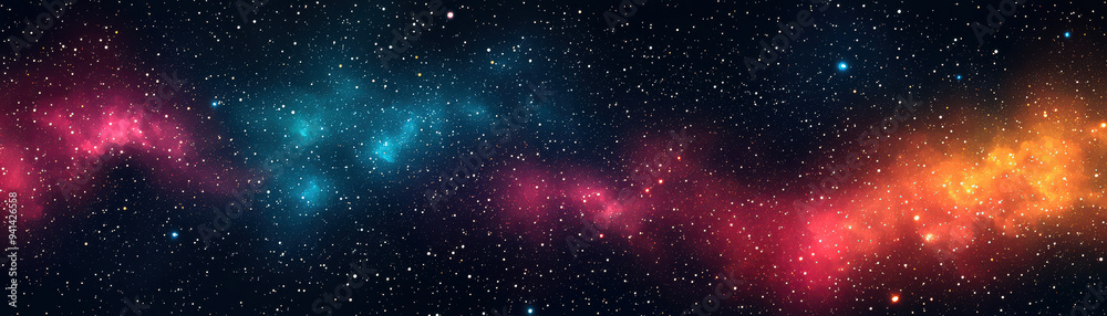 Wall mural a stunning wide view of the colorful nebula in space with countless stars scattered across the black