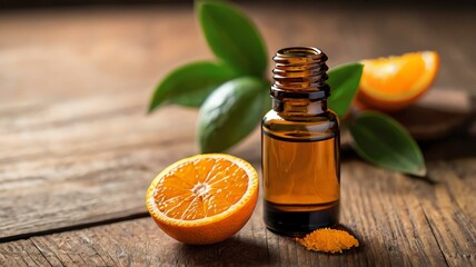 a small bottle of orange essential oil isolated background