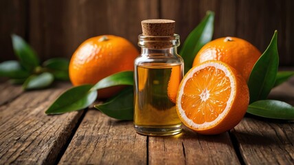a small bottle of tangerine essential oil isolated background