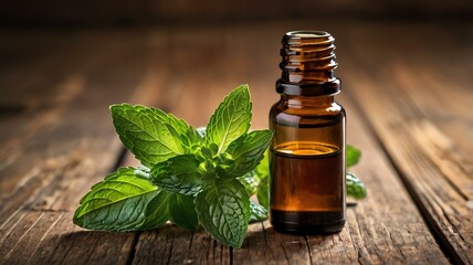 a small bottle of spearmint essential oil isolated background