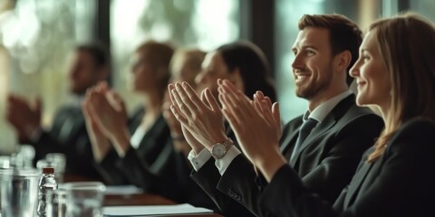 Joyful Multiethnic Team Celebrating Corporate Achievement with Confetti: Business Success and Workplace Diversity Concept. Professional Group Applauding at Company Meeting, Showcasing Inclusive Cultur