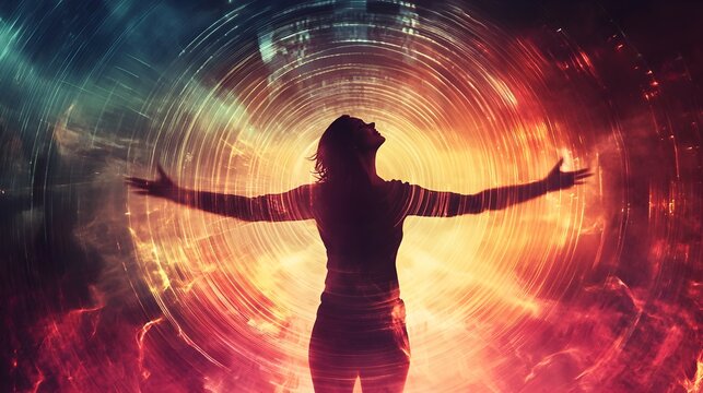 Glowing Aura of Sonic Waves Surrounding Captivating Singer Performance