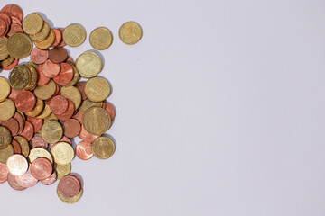banknotes and coins on white background