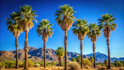 Desert palm trees stand tall against a clear blue sky in Tucson, Arizona, palm trees, desert, Arizona, Tucson, sunny