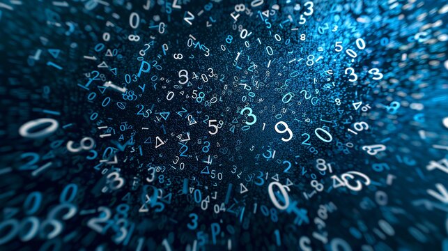 A dynamic representation of numbers and symbols in a digital space.