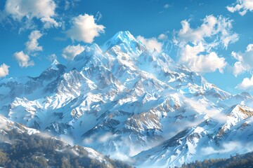 Obraz premium Majestic Snow-Capped Mountain Range Under a Bright Blue Sky