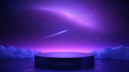 Midnight Violet Galaxy Podium with Drifting Comet - Product Launch 3D Render Background