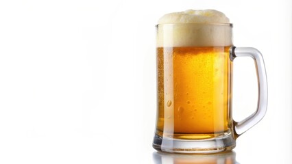 Beer mug with frothy beer, isolated on white background, beer, mug, alcohol, drink, glass, foam, refreshment, cold, beverage, bar, pub
