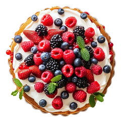 Obraz premium Top view of cream cake with berries on transparent background PNG