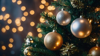 A Christmas tree adorned with shimmering ornaments and sparkling fairy lights