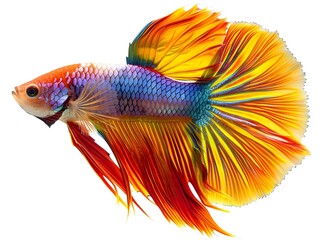 Fototapeta premium Vibrant Betta Fish with Flowing Fins Gracefully Swimming on White Background
