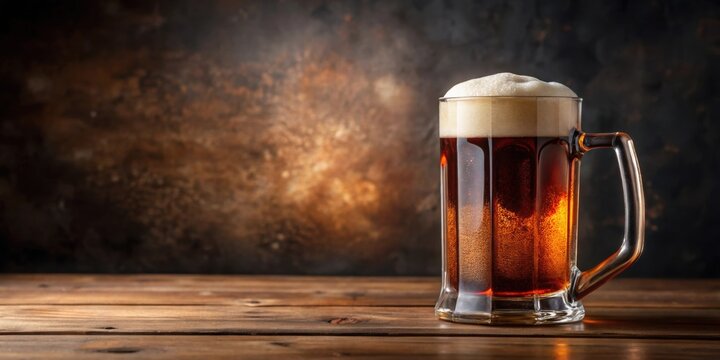 Root beer in glass mug with foam on table, root beer, glass mug, foam, drink, beverage, refreshment, cold, soda