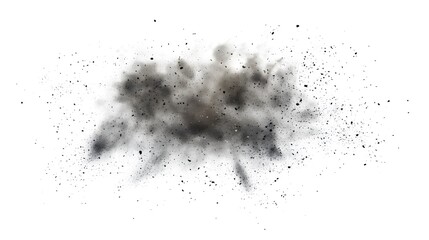 CG Floating Cloud of Dust Particles: A diffuse cloud of tiny CG dust particles, softly lit and suspended in mid-air on a white background.
