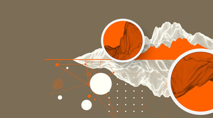 Trendy abstract wireframe mountain background. Modern science or technology art elements. Surface illustration. Vector hand drawn.