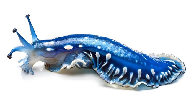 An isolated image of a Blue Dragon sea slug (Glaucus atlanticus) floating on a white background