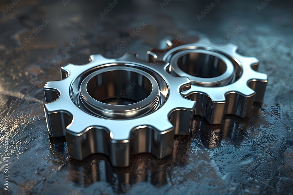 Wall mural close-up of metallic gears on a textured surface